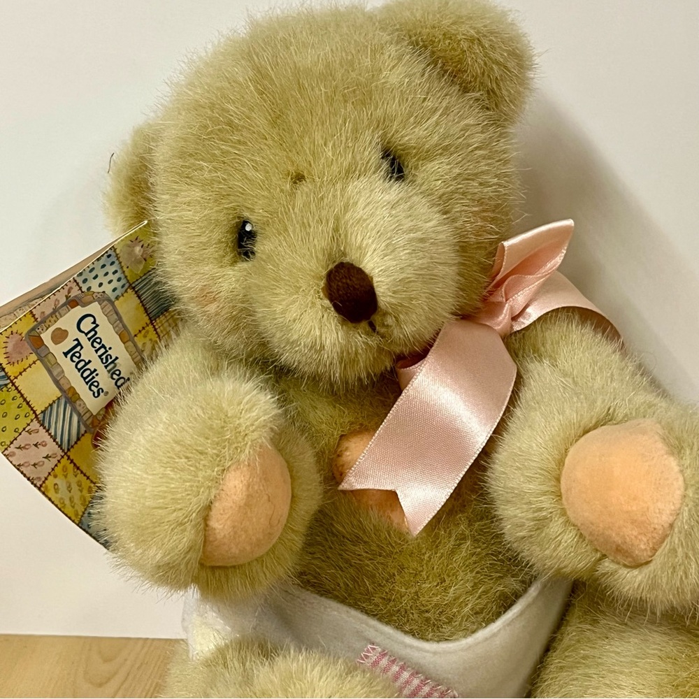 Vintage Cherished Teddies Plush Bear Stuffed Animal 1994 Pink Bow Diaper